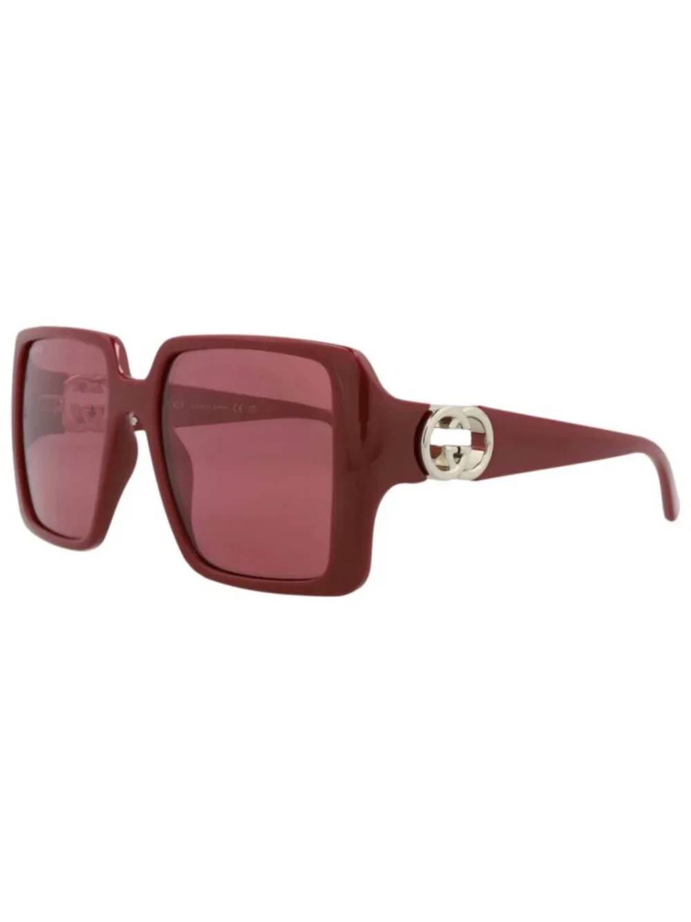 New Gucci Women's Sunglasses Square Rectangle Injection Frame Burgundy Burgundy